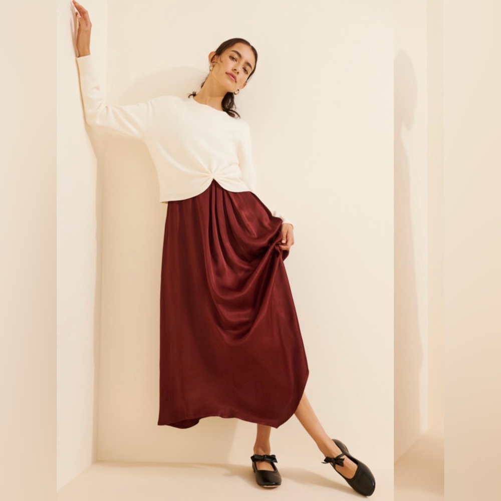 Anthropologie The Gemini Twofer Sweater & Dress Set in Eggnog/Cocoa Plum LP NWT